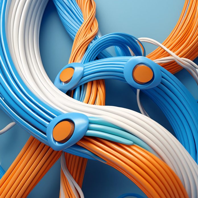 Firefly minimalistic very realistic photo like network cables security in blue, white, orange 18778