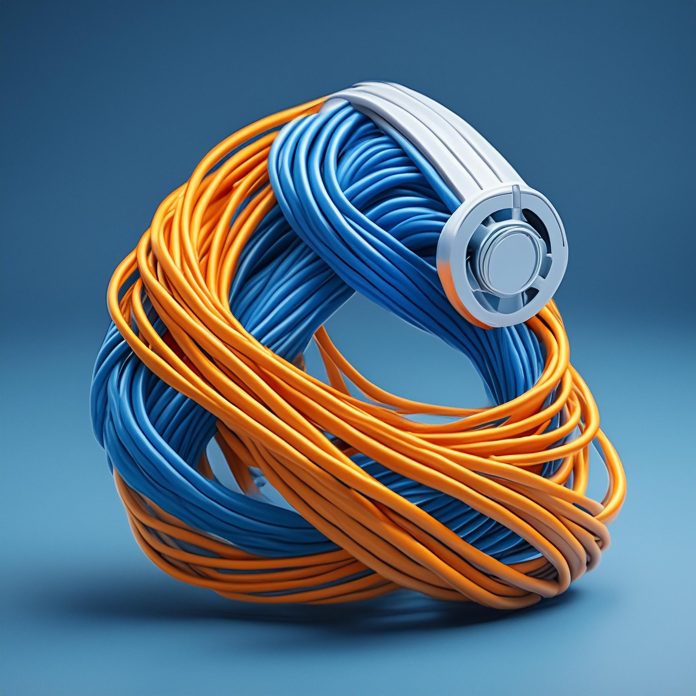 Firefly minimalistic very realistic photo like network cables security in blue, white, orange 29996